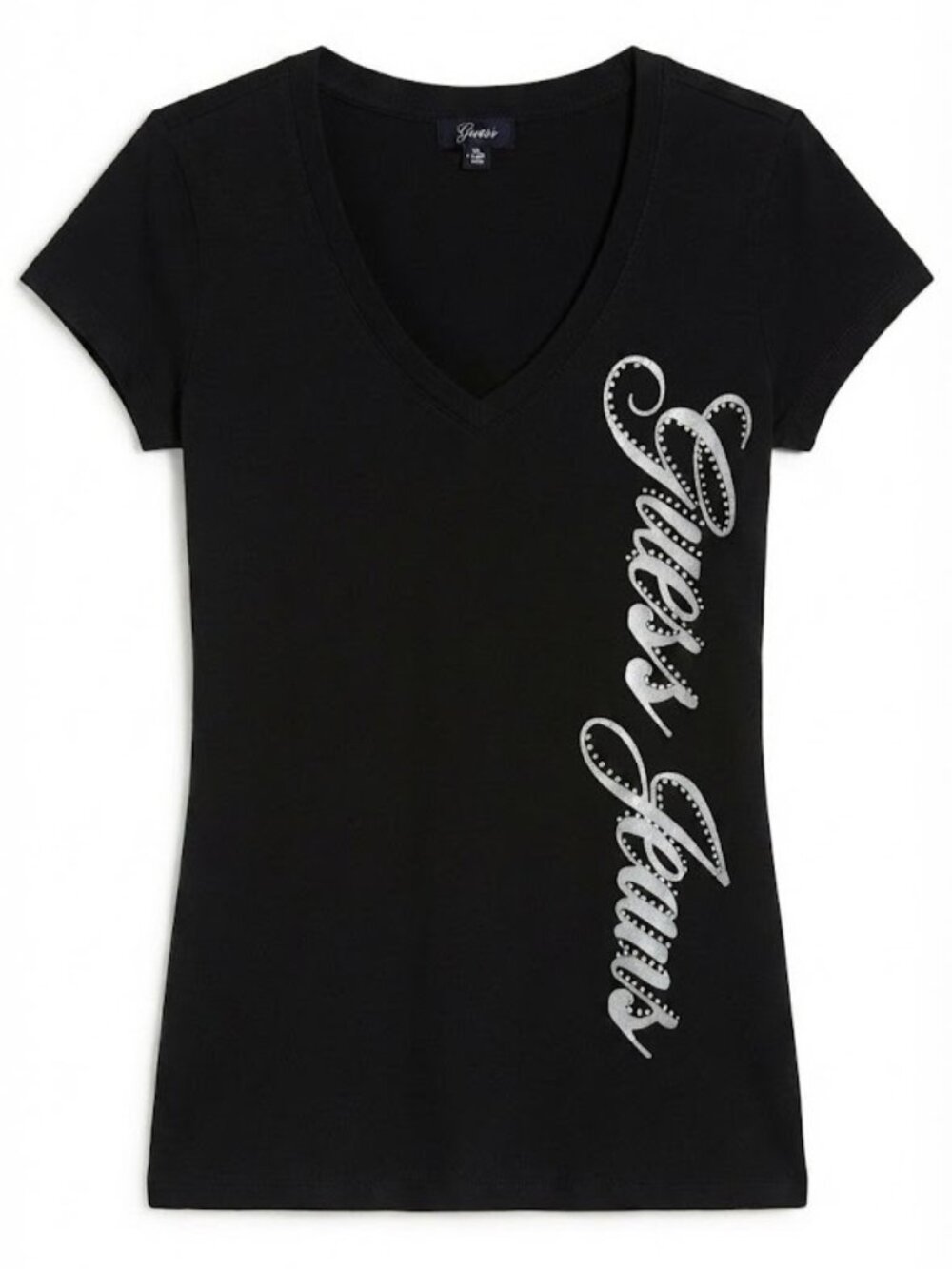 Guess Black V-Neck Logo Tee